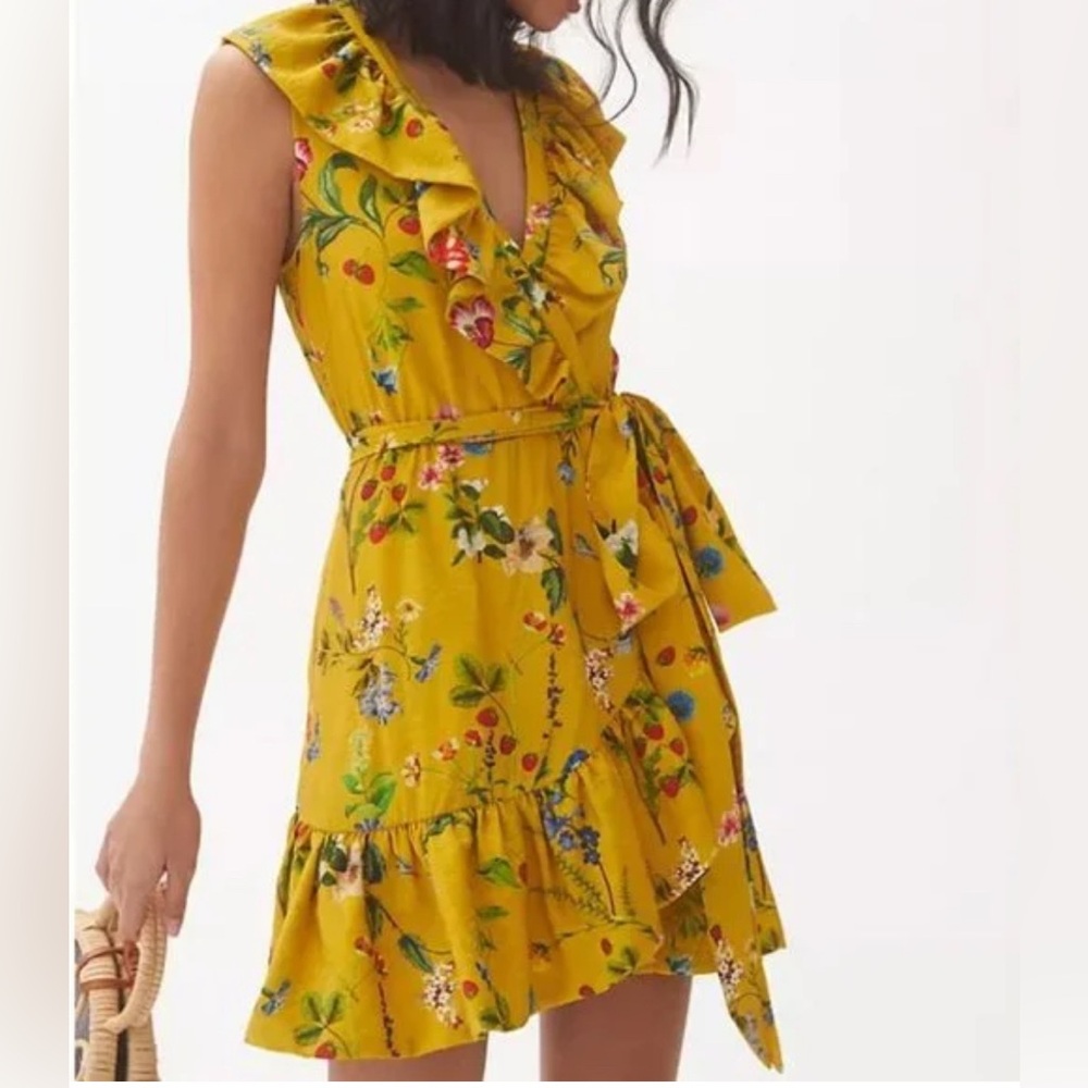 NWT Anthropologie Maeve Floral Wrap Dress in Yellow